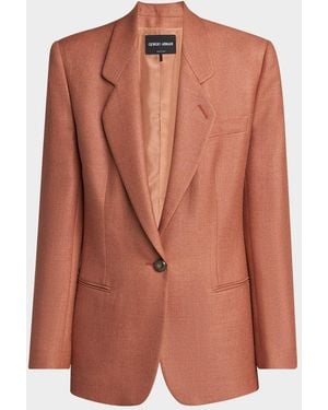 Giorgio Armani Silk-Wool Single-Breasted Blazer Jacket - Brown