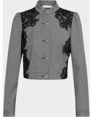 Ramy Brook Elsa Lace Houndstooth Jacket - Gray
