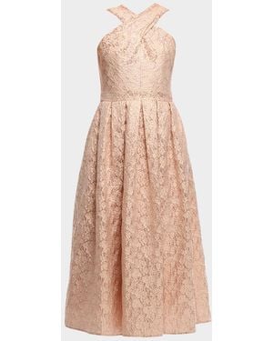 Shoshanna Ivanna Pleated Metallic Jacquard Midi Dress - Natural