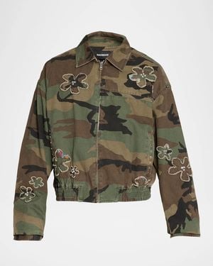 NAHMIAS Apos;S Floral Patch Crystal Bomber Jacket - Green