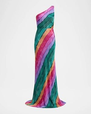 Saloni Justine Floral Silk One-Shoulder Maxi Dress - White