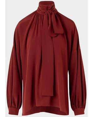 Akris Punto Mock-Neck Bow Tie Silk Crepe De Chine Blouse - Red