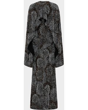 Rabanne Firework Embroidered Long-Sleeve Cape Maxi Dress - Black