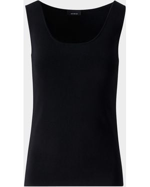 Akris Scoop-Neck Viscose Rib Knit Tank Top - Black