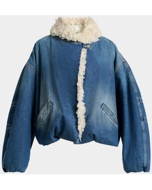Isabel Marant Charone Short Denim Jacket With Faux Fur Trim - Blue