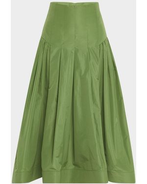 Lela Rose Drop-Waist Pleated Full Ankle Skirt - Green