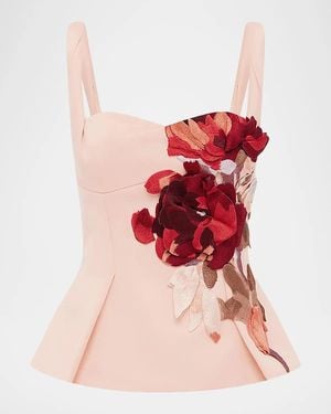LEO LIN Georgia Embroidered Sweetheart Peplum Top