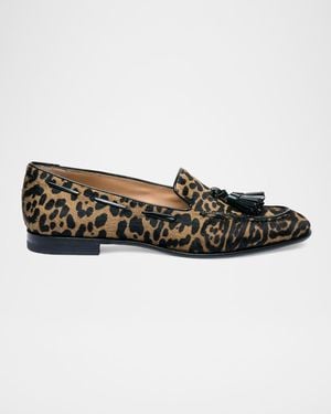 Santoni Calf Hair Tassel Loafers - Black