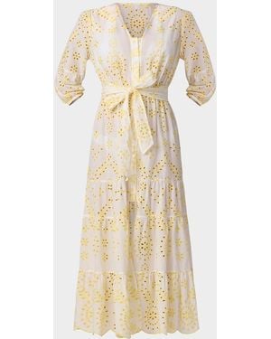 Shoshanna Santorini Cotton Broderie Anglaise Midi Dress - Natural