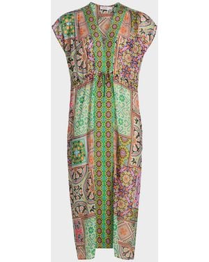 Johnny Was Print V-Neck Caftan Dress - Green