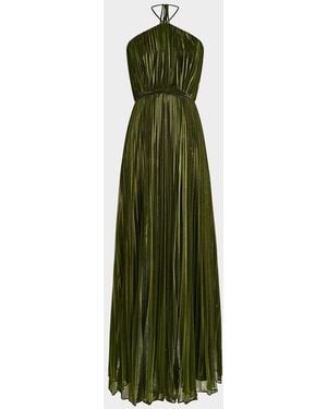 Halston Marisol Pleated A-Line Halter Gown - Green