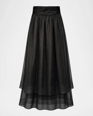 Toccin Amber Tiered Sheer Silk Midi Skirt - Black