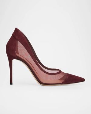 Gianvito Rossi 95Mm Mesh And Suede Pointed-Toe Pumps - Pink