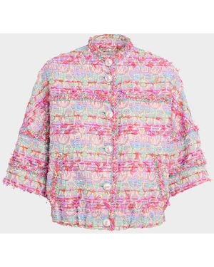 Maison Common Confetti Fringed Tulip Jacquard Single-Breasted Jacket - Pink
