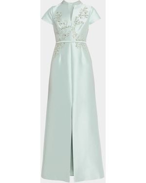 Sachin & Babi Bead-Embroidered Stretch Mikado Gown - White