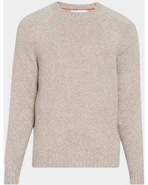 Brunello Cucinelli Apos;S Wool, Silk And Cashmere Donegal Crewneck Sweater - Natural