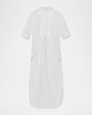 JW Anderson Short-Sleeve Bib High-Low Button-Down Shirt - White