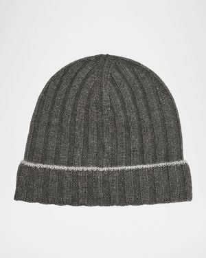 Brunello Cucinelli Apos;S Tipped Cashmere Rib-Knit Beanie Hat - Gray