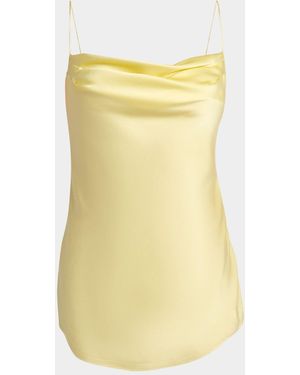 Balmain Cowl-Neck Satin Cami Top - Yellow