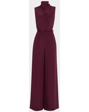 Adam Lippes Parigi Sleeveless Silk Crepe Wide-Leg Jumpsuit With Belt - Purple