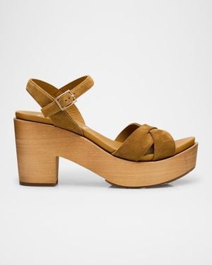 Pedro Garcia Dalys Suede Platform Wedge Sandals - Metallic