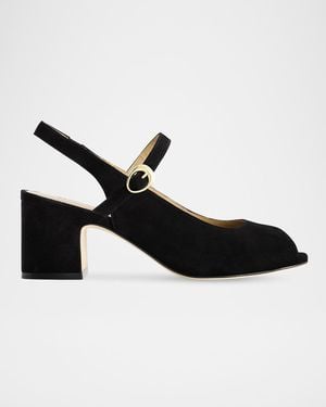 Bernardo Suede Mary Jane Peep Slingback Pumps - Black