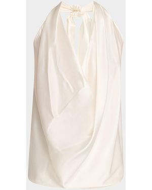 Ramy Brook Harriet Sleeveless Draped Silk Halter Top - White