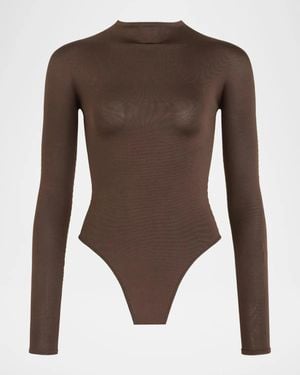 Alaïa Semi-Sheer Mock-Neck Bodysuit - Brown