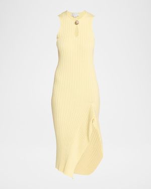 Stella McCartney Sleeveless Cotton Ribbed Slit Midi Dress - Metallic