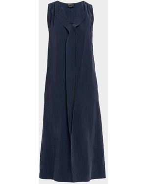 Giorgio Armani Technical Silk Sleeveless Midi Shirtdress - Blue