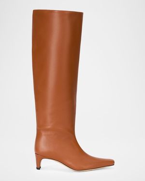 STAUD Wally Leather Knee-High Boots - Brown