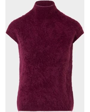 Akris Mock-Neck Cloud Cashmere Cap-Sleeve Sweater - Red
