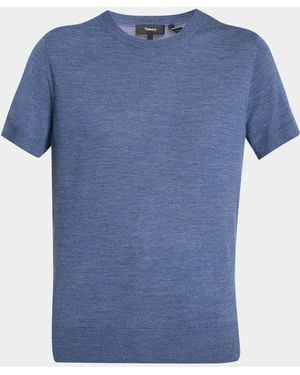 Theory Regal Merino Wool Short-Sleeve Crew T-Shirt - Blue