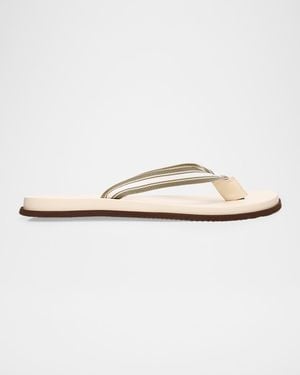 Brunello Cucinelli Apos;S Leather Grosgrain-Stripe Flip-Flops - White