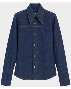 Ami Paris Sharp Collar Denim Snap-Button Shirt - Blue
