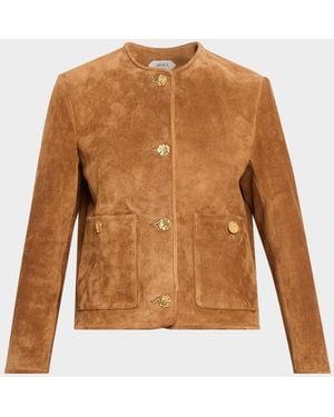 Arma Sogno Button-Front Gritty Suede Jacket - Brown