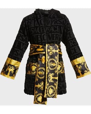 Versace I Heart Baroque Hooded Short Bathrobe - Black