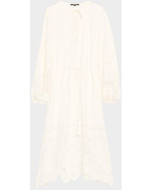 Kobi Halperin Yelle Pintuck Lace-Inset Linen Midi Dress - White