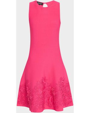 Teri Jon Sleeveless Lace-Trim Knit Dress - Pink
