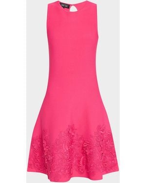 Teri Jon Sleeveless Lace-Trim Knit Dress - Pink