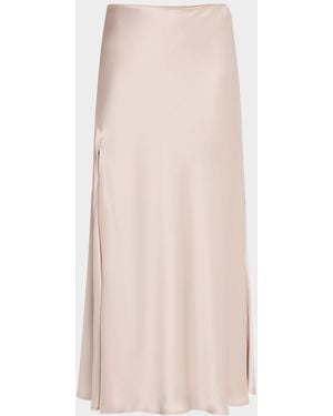 LAPOINTE Satin Bias Slit Midi Skirt - Natural