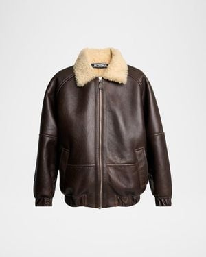Jacquemus Leather And Shearling Bomber Jacket - Black