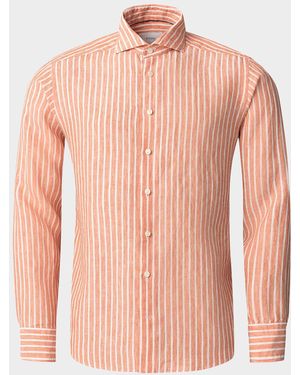 Eton Signature Linen Stripe Contemporary Fit Casual Button-Down Shirt - Pink