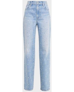 Veronica Beard Dylan Embellished High-Rise Straight Jeans - Blue
