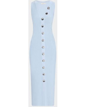 Adam Lippes Eliza Sleeveless Button-Front Rib Midi Dress - Blue