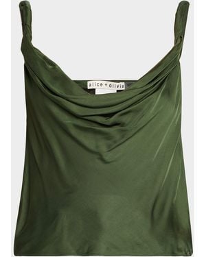 Alice + Olivia Monique Twisted-Strap Satin Tank Top - Green
