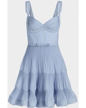 Zimmermann Belted Tiered Sleeveless Fit-&-Flare Mini Dress - Blue