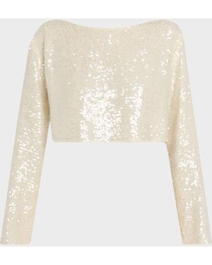 LAPOINTE Sequined Long-Sleeve Boxy Crop Top - White