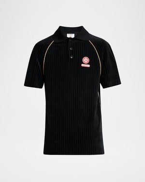CASABLANCA Velvet Rib Raglan Polo Shirt - Black