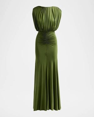 Self-Portrait Gathered Jersey Maxi Dress - Green
